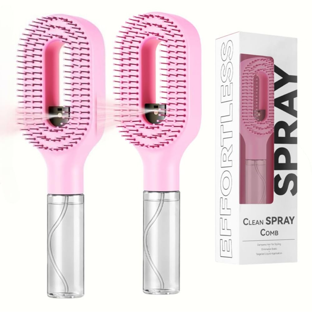 Hairbrush Mister - Hair Mist Sprayer Brush, 2 in 1 Portable Hair Brush with Water Spray for Detangling and Styling